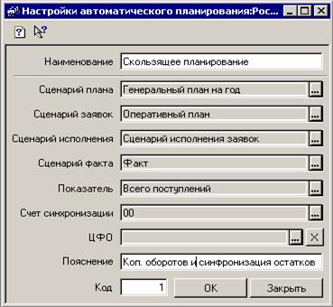 Рис.3 Настройки автоматического планирования 